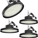 UFO LED High Bay Light Pro, 150W LED Shop Lights, 0-10V Dimmable 30000LM 5000K, 60%-100% Power Selectable Bay Light for Warehouse Factory Barn Shop Workshop Garage Gym, 4 Pack Pro