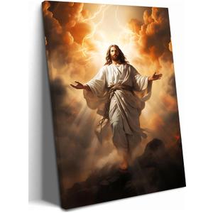 BingruiArt Jesus Canvas Wall Art Christian Wall Decor Jesus Christ Portrait Catholic Picture God Painting Print Divine Mercy Poster for Prayer Room Living Room Bedroom Church Office Ready to Hang 12x16in Framed (Salvation)