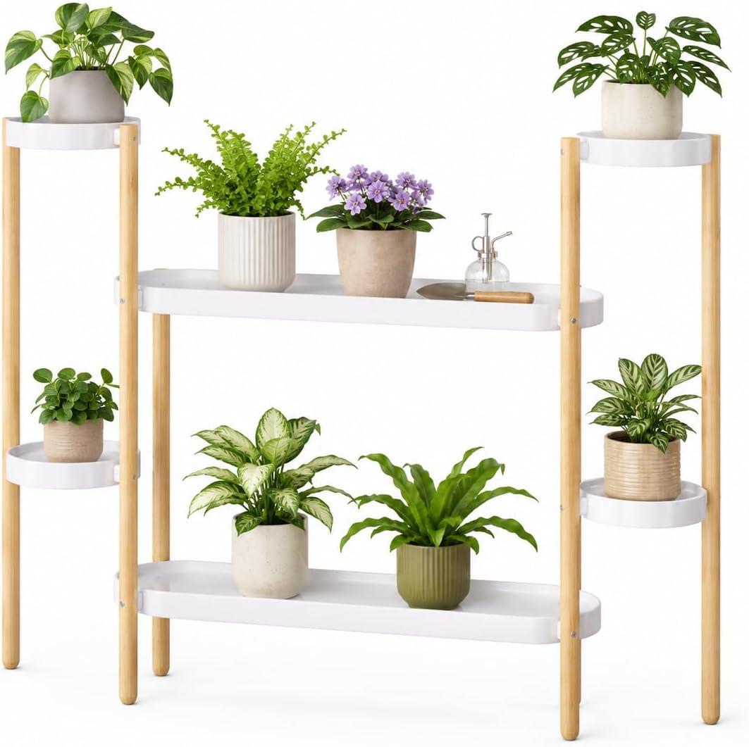 APRTAT Bamboo Plant Stand Indoor, 2-Tier Plant Holder for Multiple Plants | Natural Bamboo Holds Multiple Plants Stable Structure Indoor & Outdoor Use