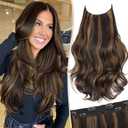 KooKaStyle Invisible Wire Hair Extensions Long Straight Layered Synthetic with Transparent Wire Adjustable Size 6 Secure Clips Hairpieces for Women 20 Inch (20 Inch, Balayage Dark Brown to Chestnut)