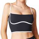 Move With You Sleeveless Spaghetti Strap Padded Sports Bra Tank Tops Square Neck Double Layer Workout Fitness Basic Crop Tops(Black,S)