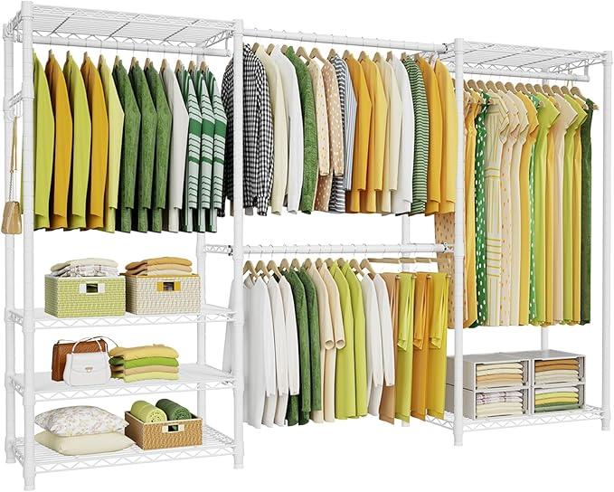 Ulif E1 Heavy Duty Closet Garment Rack, 6 Tiers Adjustable Metal Freestanding Expandable Clothing Storage with 4 Hanger Rods, Easy to Assemble Wardrobe, 71.4" H x (70" - 88.2") L x 14" D, Gold