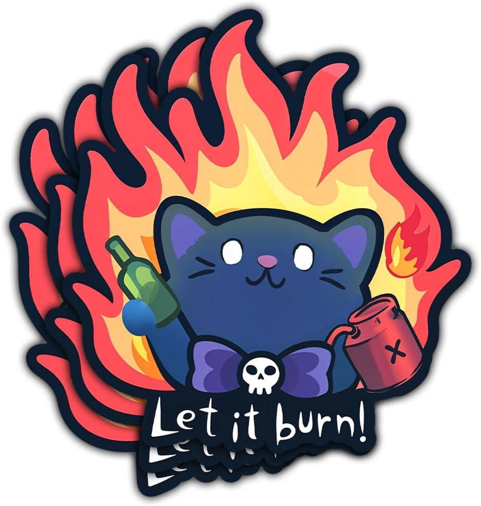 3 Pcs Let It Burn Arson Cat Funny Cat Stickers for Car Truck Van Toolbox Instruction Electrical Helmet Welder Water Bottle Tumbler Phone Case Gifts for Adults 3"x3"