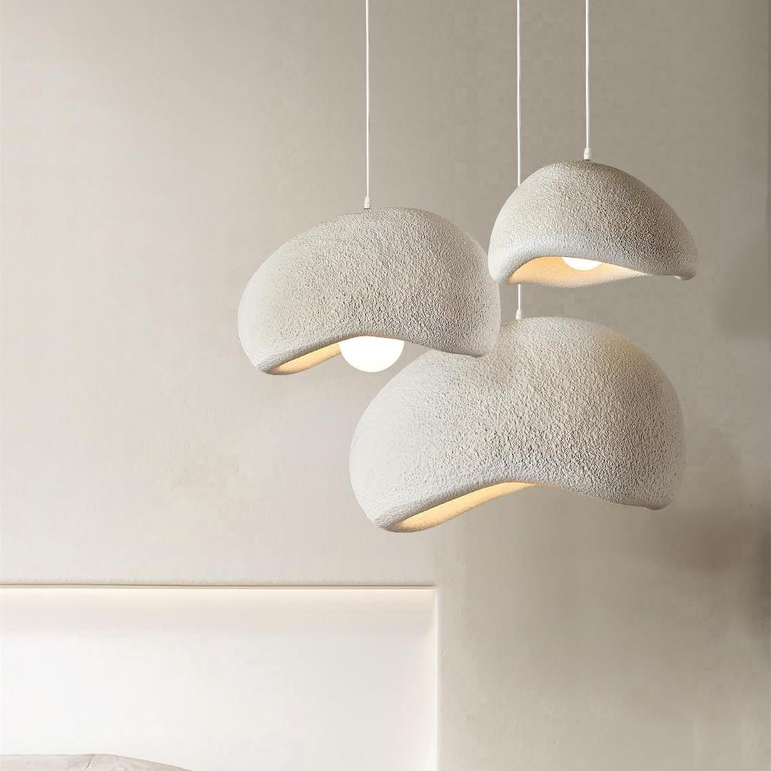 Scandinavian Pendant Lights Kitchen Island Beige White Concrete Cement Look Pendant Light Dome Hanging Lamp Wabi Sabi Chandelier - Small