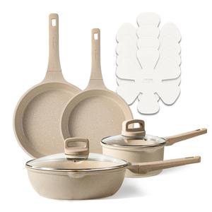 CAROTE 10Pcs Pots and Pans Set Nonstick, Induction Cookware Sets, NonStick Cooking Set, Kitchen Pots and Pans Set with Stay-Cool Handles, PFOA Free