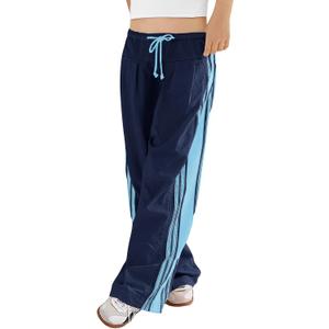 Haloumoning Girls Wide Leg Pants Elastic Waist Palazzo Pants Striped Lightweight Baggy Track Pant, Size 9-10 Years