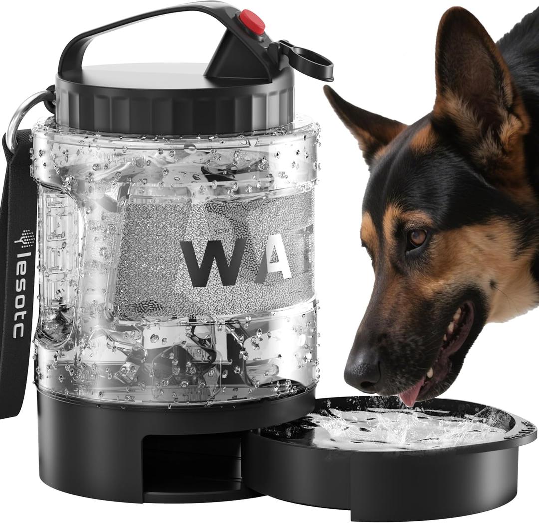 lesotc Dog Travel Water Bottle Portable with Pull-Out Drinking Bowl, 77oz Large Travel Water Bowl Dispenser for Dogs Camping Essentials Hiking Beach Road Trip Park Walking On The Go Must Haves, Black