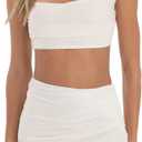 CSDAJIO Summer 2 Piece Outfits for Women Sleeveless Square Neck Crop Top Ruched Strappy Tank and Bodycon Mini Skirt (Medium, White)