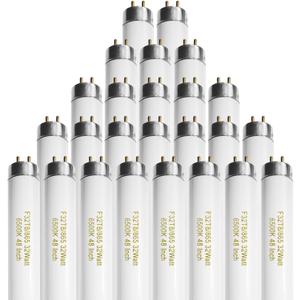Konideke 25 Pack T8 Fluorescent Bulbs 4 Foot, F32T8/865 Fluorescent Light Bulb 48 Inch 32 Watt 6500K Daylight 2500 Lumens G13 Base