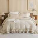 Masaca Farmhouse King Size Comforter Set,Shabby Boho Chic Bedding Ruffled King Bed Comforter Vintage Rustic French Country Bedding Sets 3 Pieces (1 Ruffle Comforter and 2 Pillowcases) (Wheat)