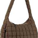 izuzta Quilted Puffer Tote Bag Large Puffy Crossbody Shoulder Bag, Lightweight Soft Nylon Quilted Oversized Padding Hobo Tote Bag Handbags Puff Purse Carryall Gym Bag Trendy Tote for Women(Brown)