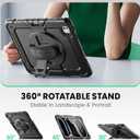 SEYMAC Case for iPad Pro 13 Inch M5 2025 / M4 2024, Heavy Duty Shockproof Protective Case with Screen Protector, 360 Rotating Stand, Hand/Shoulder Strap and Pen Holder, Black