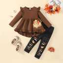 Little Girl Thanksgiving Outfit Turkey Shirt Dress Top+ Tights Pants 3-8 Years (6-7 Years)