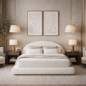 Round Bed  Washable Zip Cover - Upholstered Linen Soft Foam - Modular Minimalist Modern - Half Circle Moon - Sold Sold Separately (Waterproof White Linen, Queen Base)