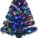 24inch Black Fiber Optic Christmas Tree,Pre-Lit Artificial Mini Christmas Tree, Tabletop Small Xmas Tree with Stars Holiday Home Decorations (Black)