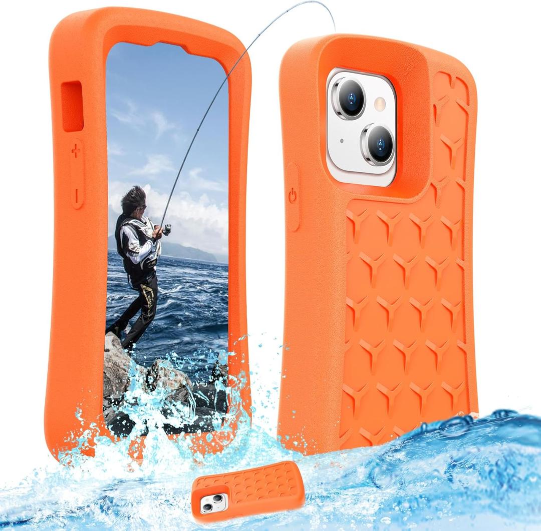 Floating Phone Case for iPhone 15/15 Pro/14/14 Pro/13/13 Pro/12/12 Pro EVA Foam Material Case with Waterproof Dry Bags and Lanyard,20FT Powerful Drop Protective Case 6.1 inch (Orange)