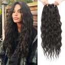 Molefi Curly Hair Topper 26inch Long Wavy Hair Toppers with Bangs for Women Synthetic Wiglets Hairpieces for Adding Volume Black Brown