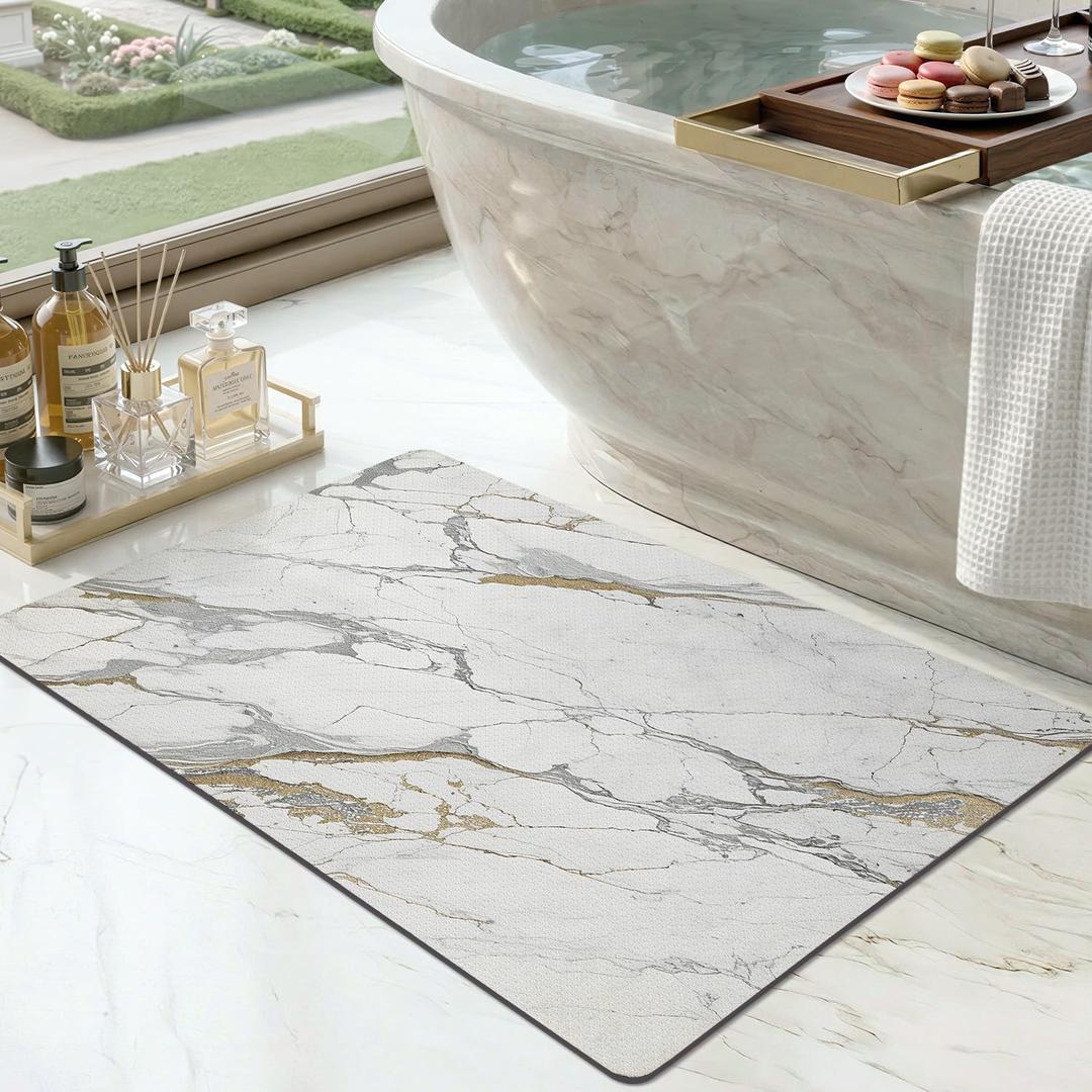 Color&Geometry Marble Bath Mat,Ultra Thin Bathroom Rugs fit Under Door, 16"x24"-Small