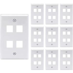 VCE 4 Port Keystone Wall Plate UL Listed (10-Pack), Single Gang Wall Plates for RJ45 Keystone Jack and Modular Inserts, White