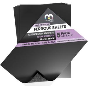 TMS Magnet Receptive Sheets with Adhesive Backing for Craft and Magnetic Miniatures Storage | Flexible Rubber Sheet Metal | 5 Pack, 30 mil Thick, 8.5 x 12.3 | Fits Inside US Really Useful Box