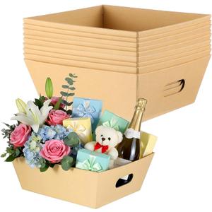 10 Pack Empty Gift Basket with Handle 9.84" X 8.39" Thick Cardboard Baskets For Gifts Empty Market Trays To Christmas Thanksgiving Fill Package Wrapping Wedding Birthday Easter Farmers Market