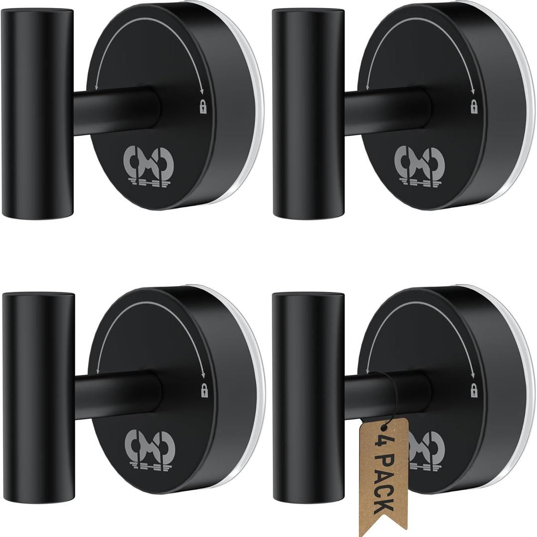 Suction Cup Hooks for Shower 4Pcs Suction Towel Hooks Bathroom Suction Hooks for Shower Wall, Kitchen, Glass, Mirror, Tile, Towel, Coat, Robes, Loofah -Black (4Pack)