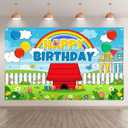 Fabric 72x43inch Cartoon Red House Backdrop Happy Birthday Blue Sky Grass Flowers Rainbow Balloons Photography Background Kids Children Party Decorations Photo Props