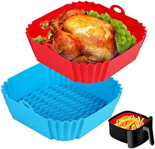 Boribim 1PCS Square Silicone Air Fryer Liners - 8 Inch Reusable Air Fryer Pot - Air Fryer Accessories - Air Fryer Inserts for 4 to 7 QT Oven Microwave Accessories (Red)