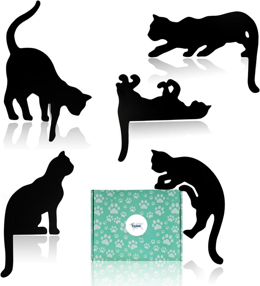 YuQi 5PCS Black Cat Wall Art Decor Set, Wooden Black Cat Silhouettes for Halloween Christmas Gifts for Cat Lovers, Wood Cat Wall Sculptures Collectible Figurines w/Gift Box for Home Office Decor