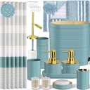 Bathroom Set - Bathroom Sets with Shower Curtain and Rugs, 25PC Bathroom Accessory Set, Light Blue Bathroom Accessories Set with Trash Can, Soap Dispensers