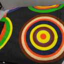 HUAHOO Small Classroom Rug Black Elementary Preschool Learning Carpet Seating Rug for Kids Room with Non-Slip Backing, 5' x 7'6", Rainbow Circles Black