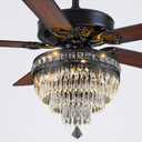 Asyko Crystal Ceiling Fan Fandelier with Lights - Modern Outdoor Fans with Remote ControlNoiseless DC Motor, Retro/Farmhouse Lighting, Dining Room Living Room (62")