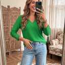 Dokotoo Womens Fall V Neck Long Sleeve Eyelet Embroidered Blouse (Green, S)