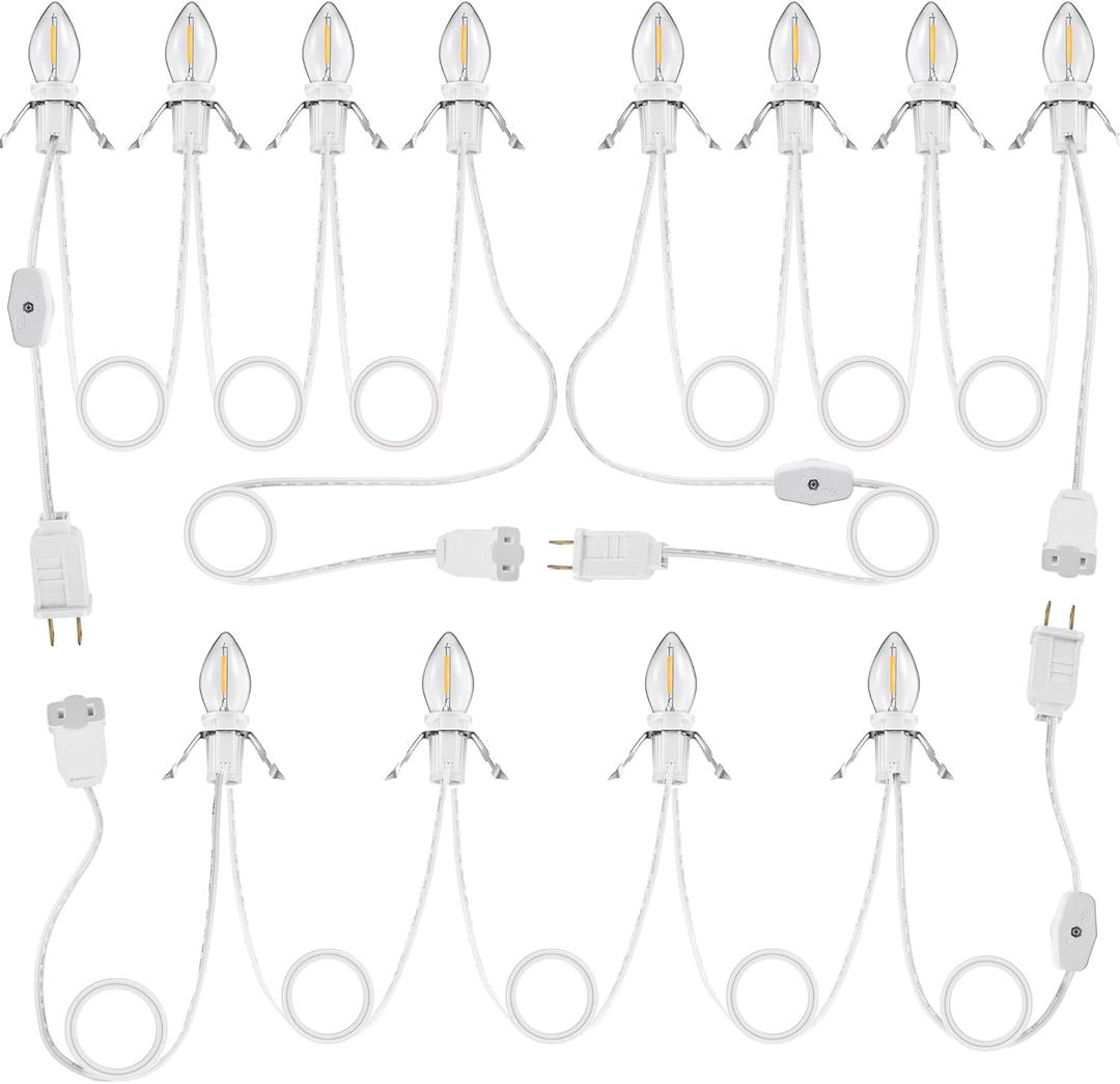 Meonum 3 Pack Accessory Cord with 4 LED Bulbs, End to End Connected Blow Mold Light Cord, 9.8 Feet Lamp Kit with On/Off Switch Plugs for Ceramic, Craft Halloween Christmas Village Decor