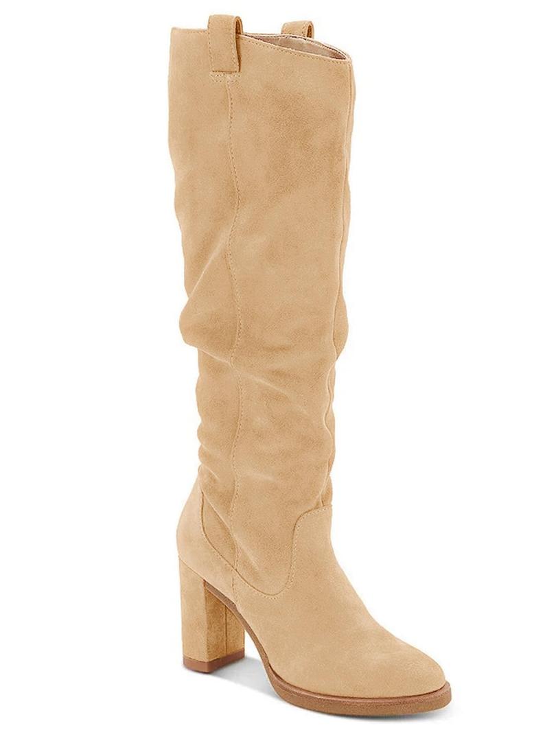 Juliet Holy Womens Knee High Boots Chunky Block Heel Wide Calf Round Toe Side Zipper Pull On Suede Winter Dress Shoes