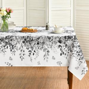 Horaldaily Spring Tablecloth 6084 Inch Rectangular, Eucalyptus Floral Grey Table Cover for Party Picnic Dinner Decor