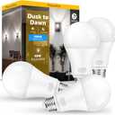 Dusk to Dawn LED Outdoor Light Bulbs 40W Equivalent, A19 Automatic On/Off Sensor Light Bulb Daylight 5000K, Dusk to Dawn Light Bulbs for Outdoor Lighting Porch Garage Backyard Patio, 4 Packs