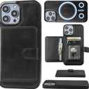 Bocasal Wallet Case for iPhone 14 Pro Max Compatible with MagSafe Magnetic RFID Blocking Detachable Premium PU Leather Flip Case with Card Slots Holder Kickstand Wireless Charging 6.7 Inch (Black)