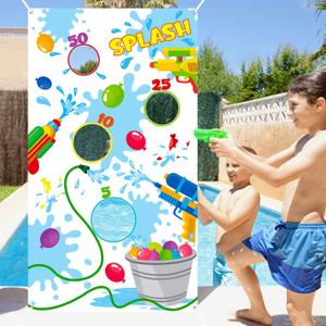 Toss Game Banner for Water Balloons, 4 Score Holes Shooter Target for Water Gun, Swimming Pool Fun Addition Toy for Throwing Water Bomb, Summer Splash Fun for Kids Adults, Pool Party Supplies