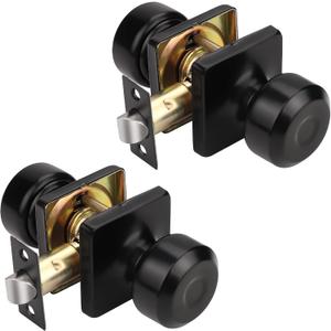 KNOBWELL Matte Black Passage Door Knob, Square Interior Door Knobs, Closet Door Knob for Hallway, Keyless Stainless Steel Indoor Door Knob, 2 Pack