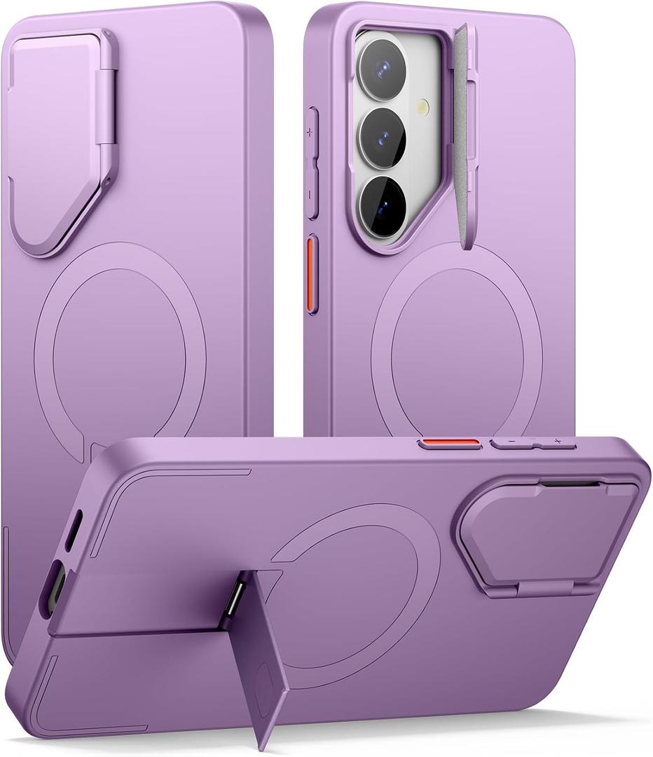 SURITCH for Samsung Galaxy S26 Phone Case, Magnetic Protective Cover with Camera Cover & Adjustable Metal Kickstand for Galaxy S26 -Taro Purple