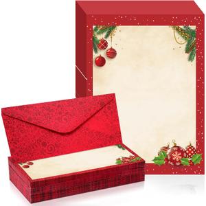 80 Sets Christmas Stationery Paper with Envelopes 8.5 x 11 Inch Christmas Holiday Paper Envelopes for Holiday Events Notes Invitation Office