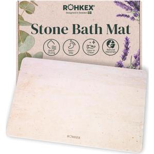 ROHKEX Stone Bath Mat Diatomaceous Earth Bath Mat (Beige) - Non-Slip, Absorbent, Quick-Dry, Easy-to-Clean for Bathroom & Shower - Soft Touch - Natural - 24x15 - Bathroom Accessories