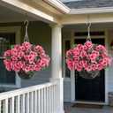 GLIDLION 2 Set Artificial Geraniums Flowers with Hanging Baskets for Outdoors - Sun Resistant Silk with Geranium Flowers, Fake Hanging Planters for Front Porch Garden Patio Home Decor (Peach Pink)
