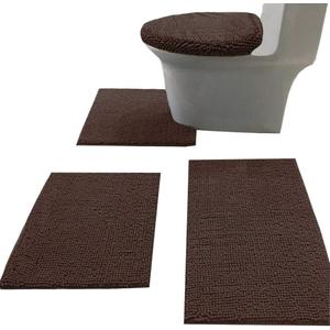 Madeals 4-Piece Bath Rug Set, Brown, 20" x 32", Modern, Non-Slip, Absorbent, Machine Washable, Bath Mat