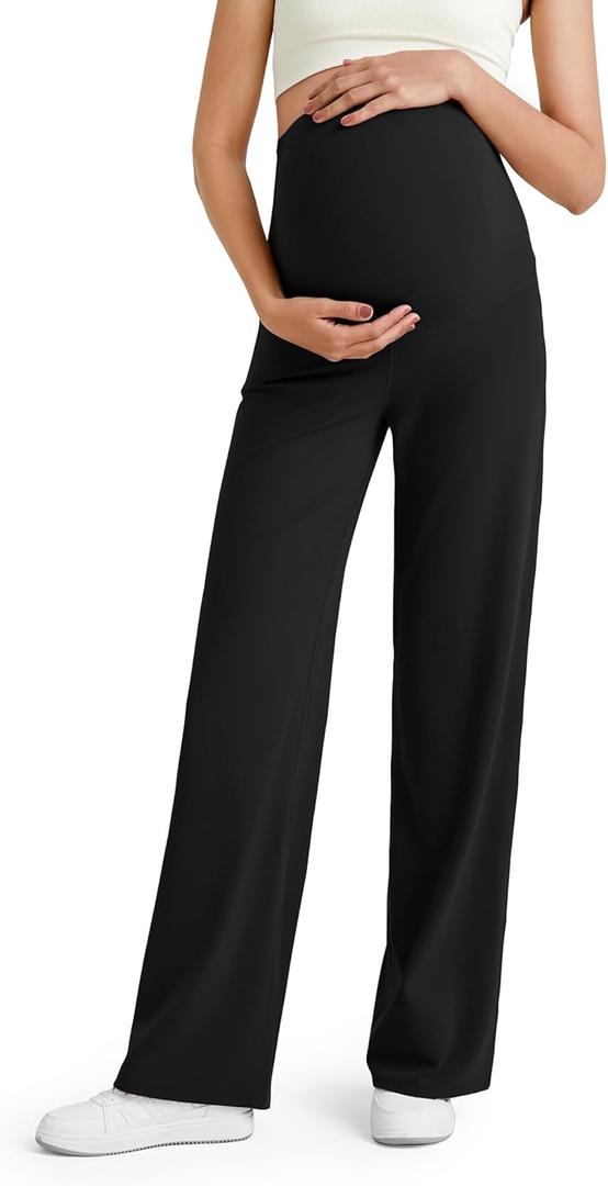 G4Free BareFeel Maternity Dress Yoga Pants Over The Belly Stretchy Work Slack Pregnancy Wide Leg Lounge Trousers (Small, Black)