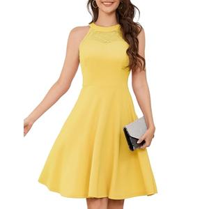 Bbonlinedress Yellow Vintage Short Halter Wedding Guest Dress Cocktail Prom Bridesmaid Lace Semi Formal Dress Yellow S