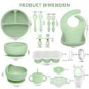 16 Pack Silicone Baby Feeding Set, BPA-Free Baby LED Weaning Supplies, Include Suction Plates, Baby Bowls, Silicone Fork & Spoon, and More, First Stage Baby Food Eating Utensils - 6+ Months(Green, 16)