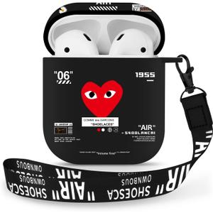 for Airpods 2nd Generation Case, Cute Cool Red Heart Pattern Protective TPU Soft Cases for Airpods Case 2nd/1st Gen, Shockproof for Airpods Case Men Women with Lanyard & Keychain