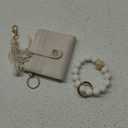 Small Wristlet Wallets for Women Keychain Wristlet Wallet RFID Blocking Key Chain Wallet With Zipper Coin Pocket, 2 Id Window (Beige)